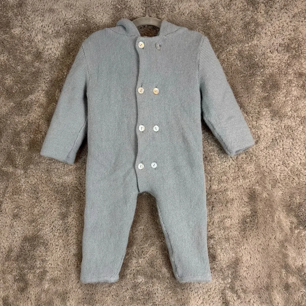 Mebi Baby Seed Stitch Knit Pram Suit Romper Hood One Piece Sweater 24 Months